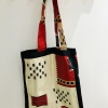 kitengye’ fabric stylish tote bags - beige with red patch detail