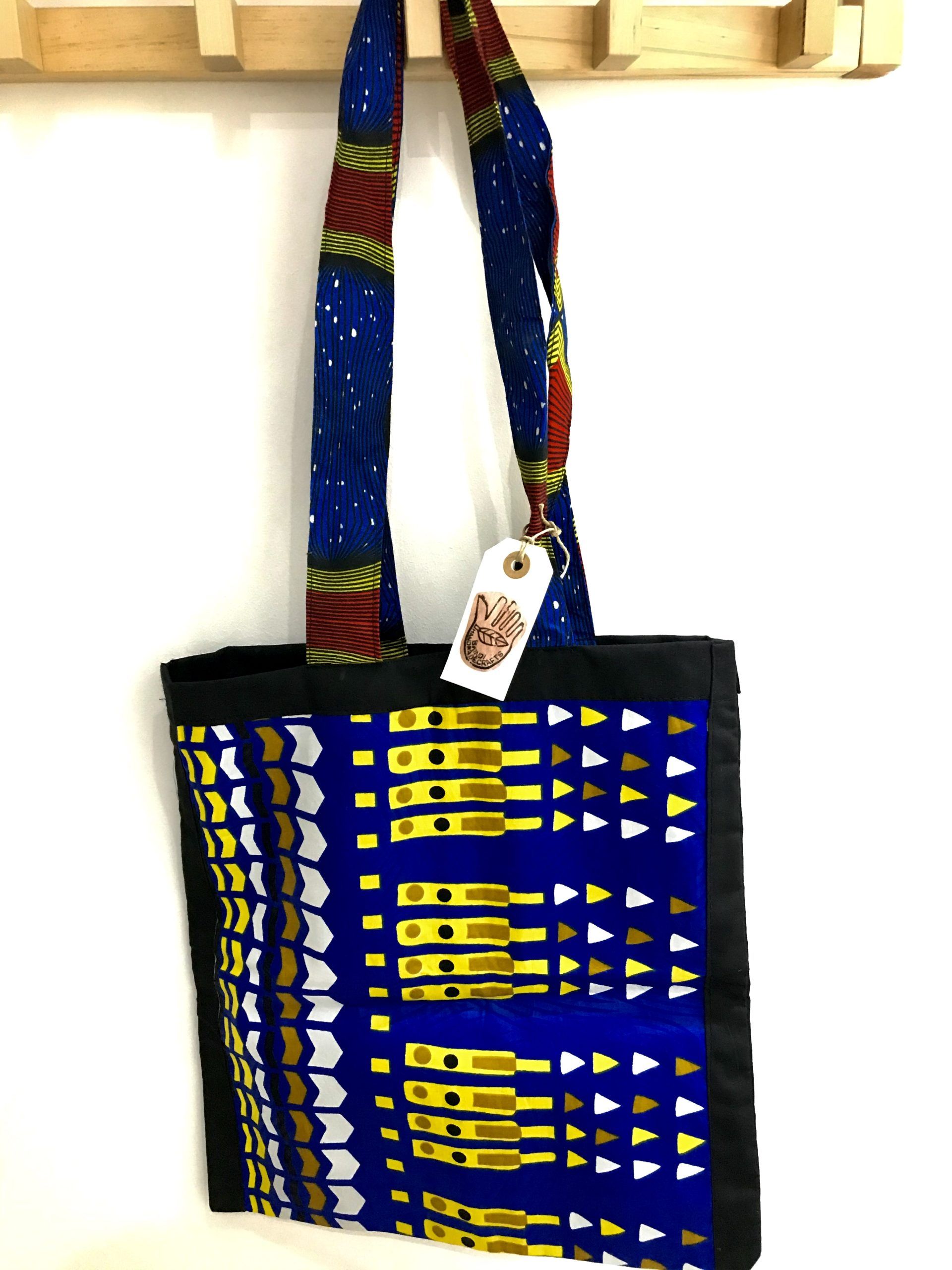 Stylish tote bags kitengye’ fabric – blue with yellow detail 1