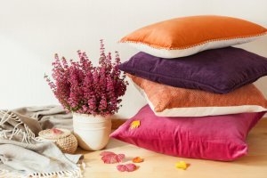 art and decor with nice flowers and colourful pillows