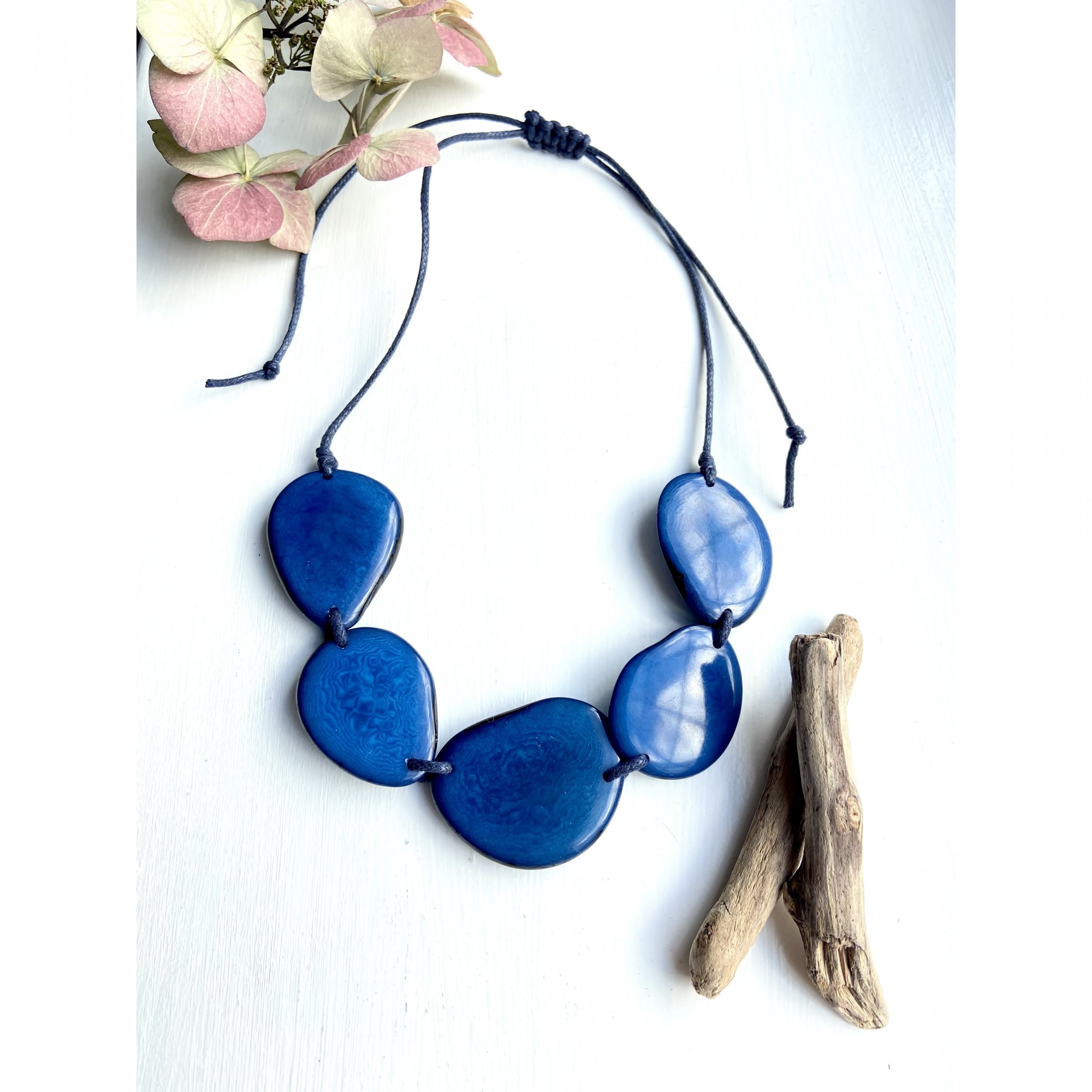 Navy Tagua Bead Necklace